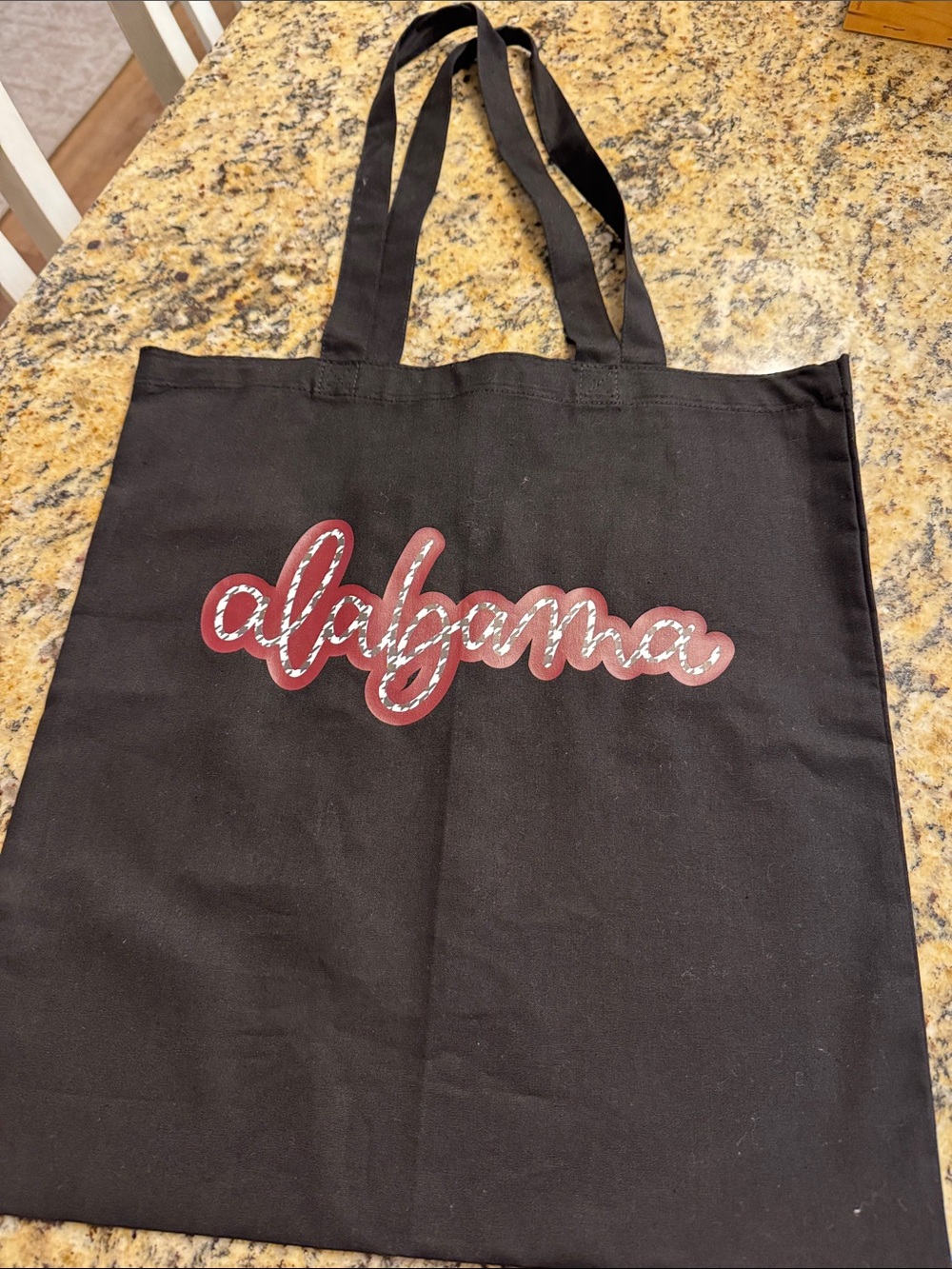 Alabama Script Black Tote Bag with Maroon Accent